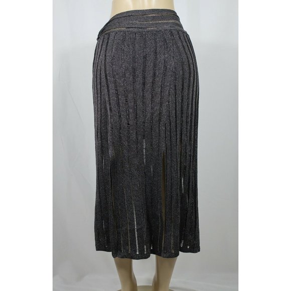 Tabula Rasa NWT Fringe Skirt Alpana Grey Sheer Solid Stripe Panel Tie Medium - Picture 3 of 5